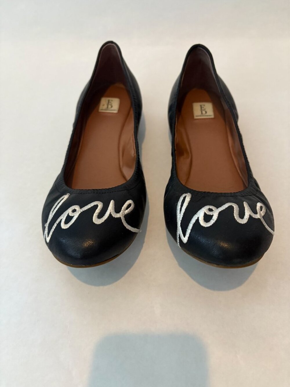 Ellen Degeneres Black White "Love" Genuine Leather Ballet Flats Size 9 | EUR 39